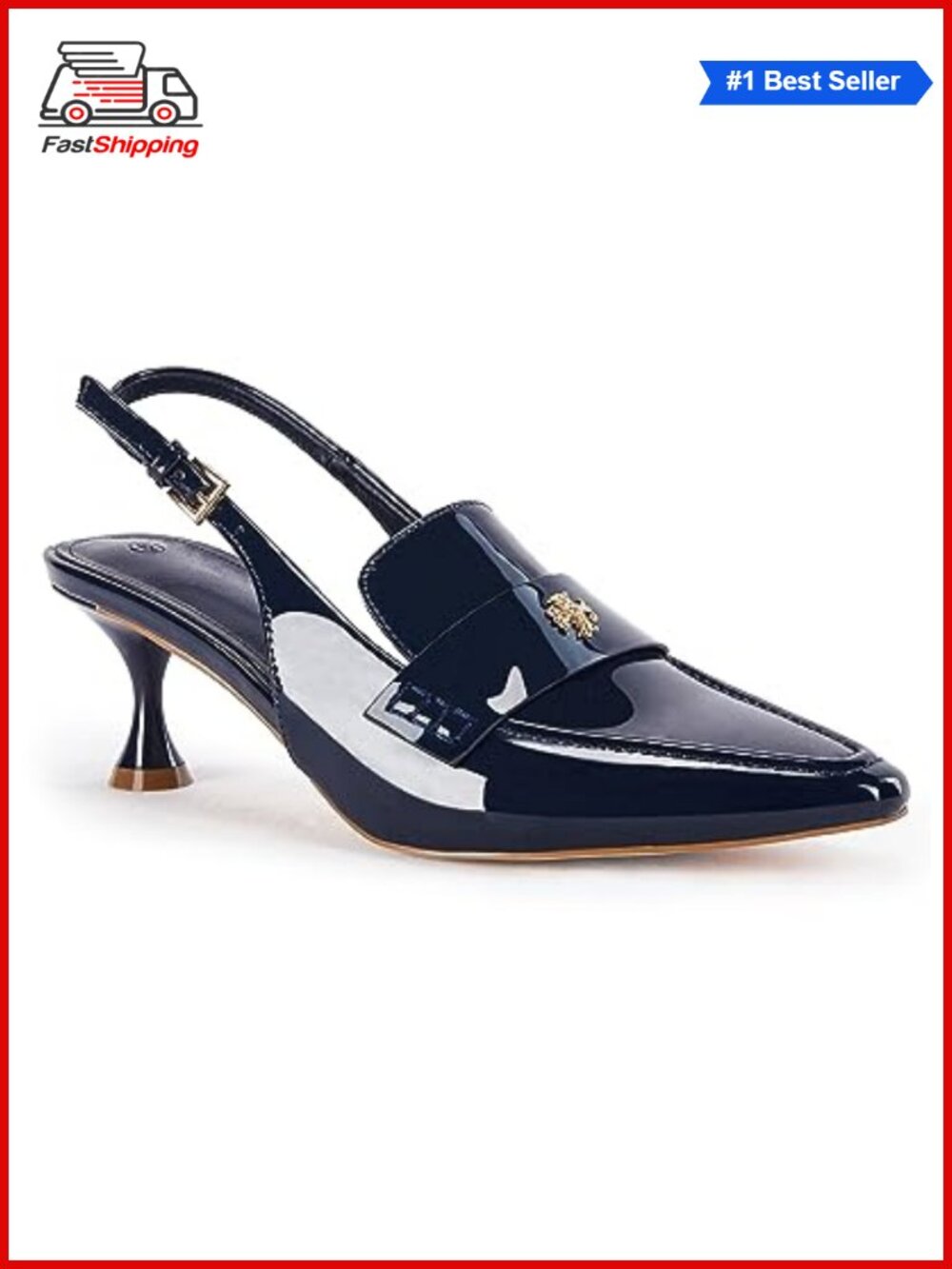 ✨ Coutgo Women's Pointed Toe Slingback Kitten Heel Pumps with Ankle Buckle